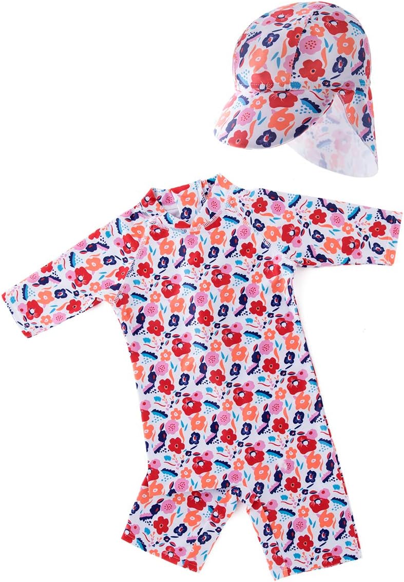 AllNeedsALLNEEDSUAE, Baby Toddler Boys Girls One Piece Swimsuit Set Swimwear Shark Bathing Suit Rash Guards Sunsuit with Hat UPF 50+, Multi Designs and Sizes