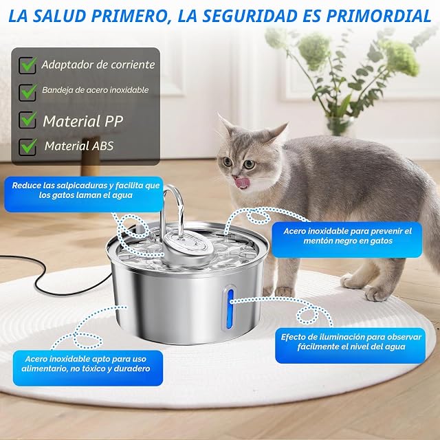 Foto 4 de 7 de XUNIVERS Bebedero para Gatos 3.2L, Fuente de Agua para Mascotas Ultra Silenciosa con luz LED
