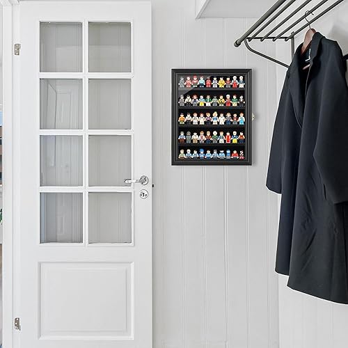 Vista 6 de Block Toy Minifigures Dimensiones vitrina Dedal de pared Gabinete Estantes compatibles con Lego Minifigures Lockalbe Protección UV Puerta Marco Negro