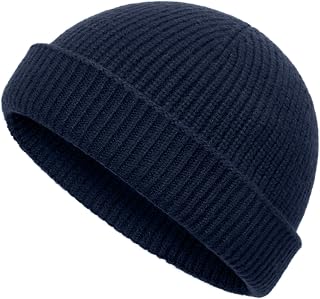 Thin Wool Fisherman Beanie Hat for Men Women Fall Winter,Short Knit Cuffed Fashion Trawler Skull Cap,Watch Cap