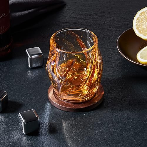 Miniatura 2 de Juego de 2 vasos de whisky, vasos de 8.5 onzas, vaso de cóctel creativo de cristal trenzado a la antigua moda para bourbon, whisky, tequila, coñac,