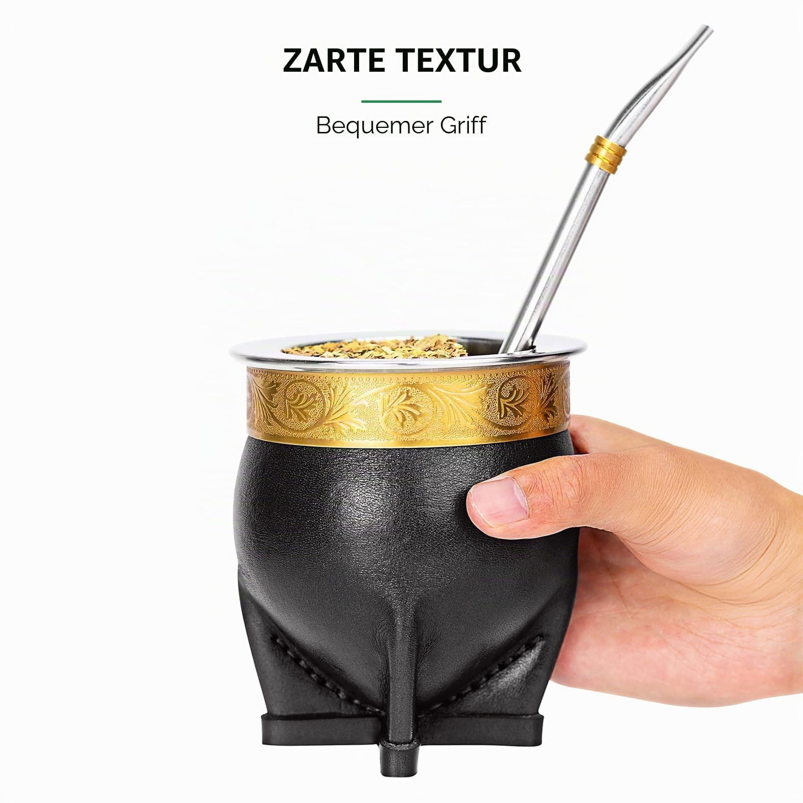 304 Edelstahl Argentinien Yerba Mate Tasse mit Strohhalm, Teekürbisbecher, eine Bombilla Mate (Strohhalm), eine Reinigungsbürste, Schwarz