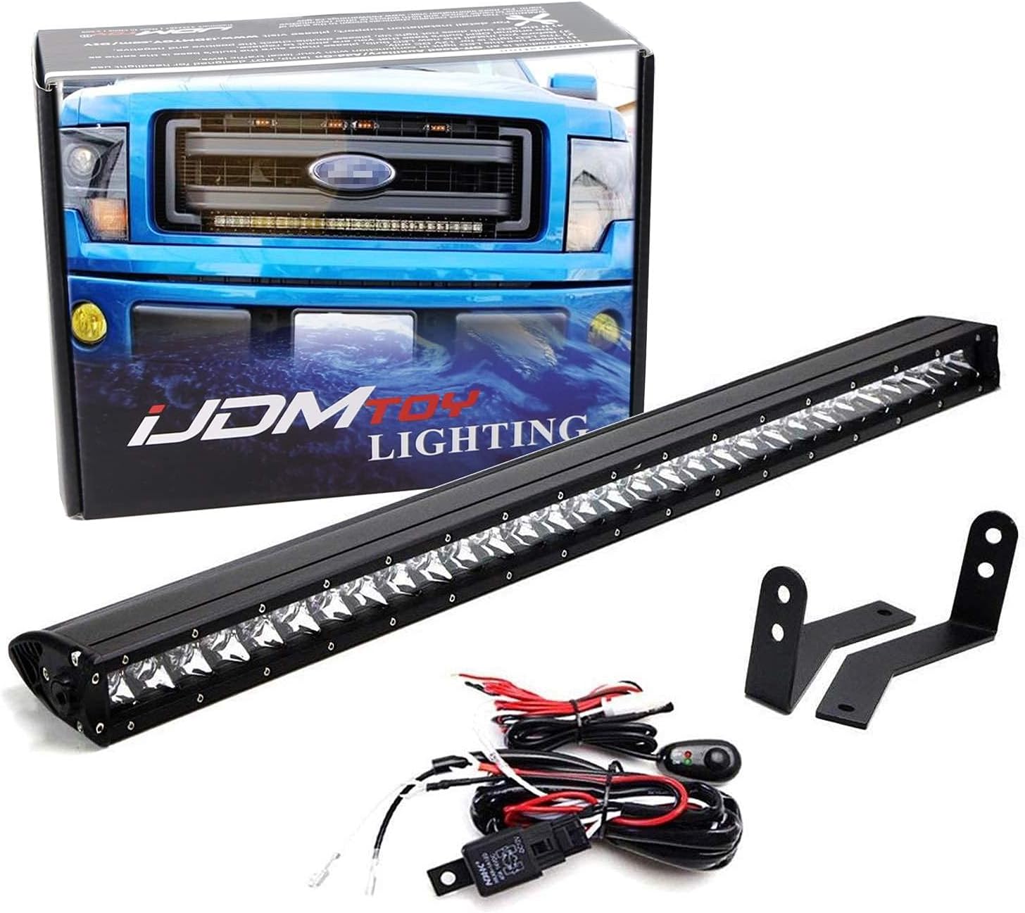 iJDMTOY Behind Grille Mount 30Inch LED Light Bar Kit Compatible With