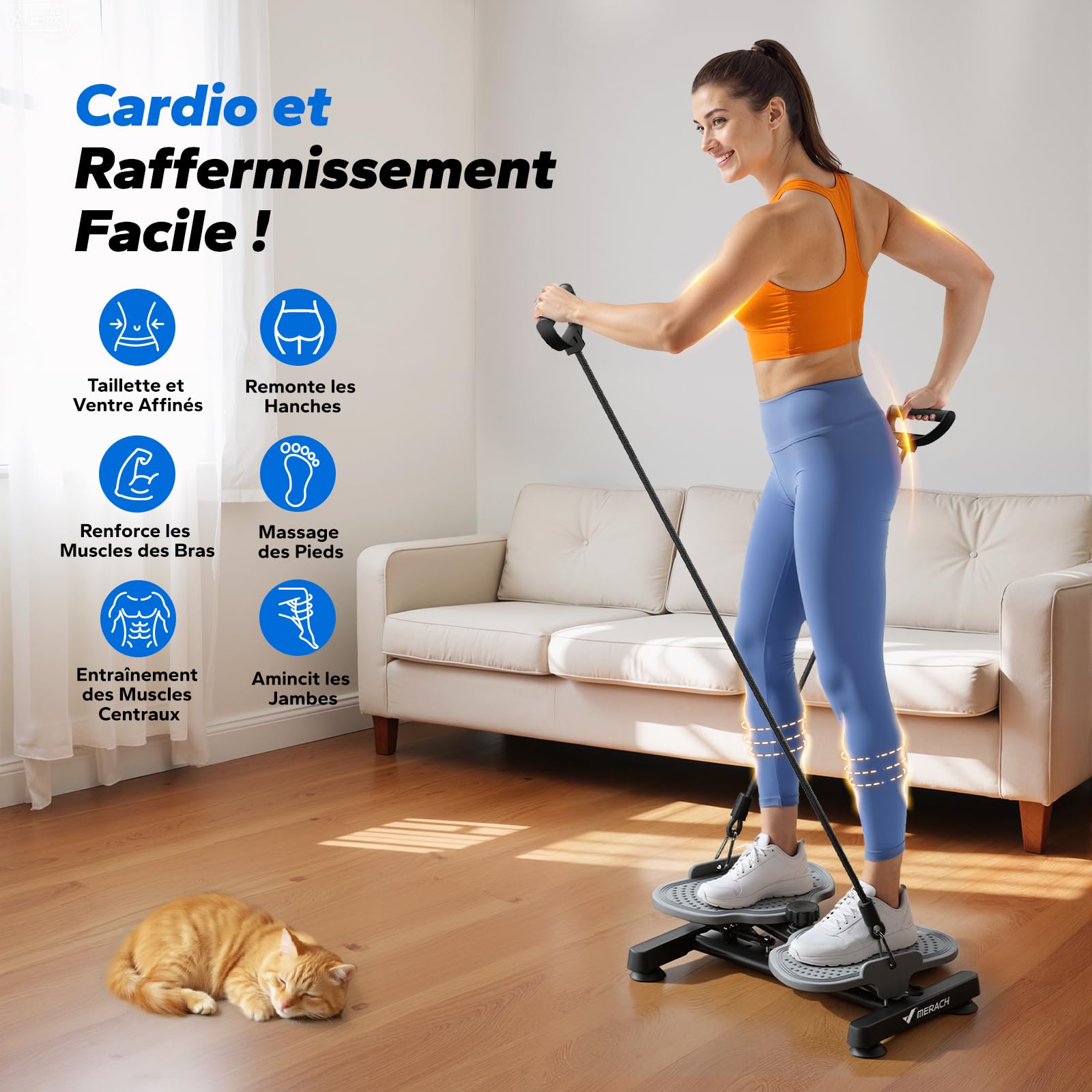 MERACH Twist Waist pour Femme, Twist Disque de Taille avec 2 Élastiques de Résistance, Twist Board Fitness pour l'Entraînement de la Taille ＆ Hanches, Faible Bruit, 136 KG Max pour Maison