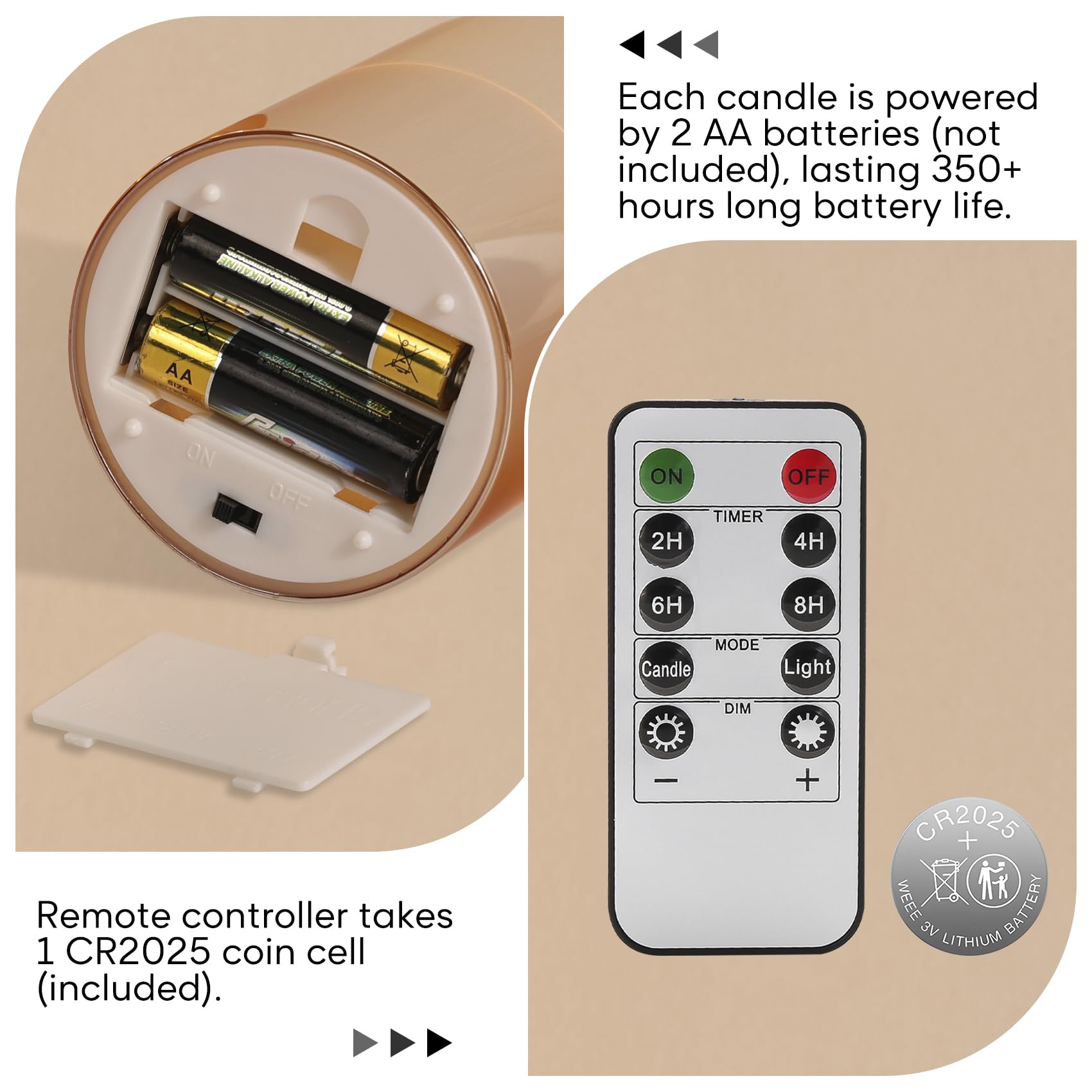 Eywamage Candele natalizie senza fiamma in vetro dorato con telecomando, batteria tremolante a LED, set di 3