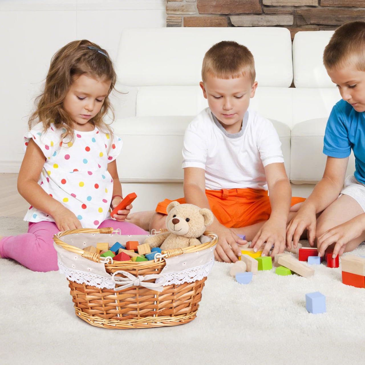 Toyvian Weidenkorb mit Griff Futter, Ovaler Picknickkorb mit Liner Ohne Inhalt für Obst Süßigkeiten Rustikaler Geschenkkorb Dekorativer Flechtkorb für Ostern Hochzeit Landhaus Heimgestaltung