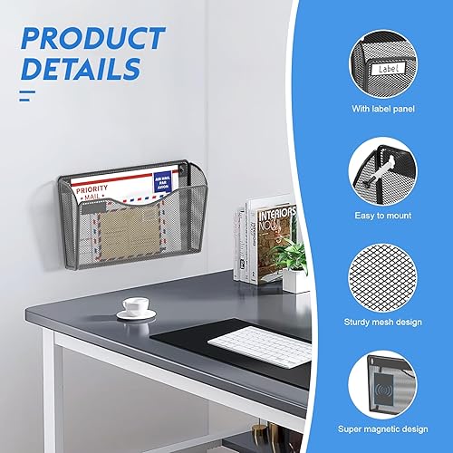 Vista 6 de samstar 6 Pack Magnetic File Holder, Mesh Wall File Organizer File Pocket Mail Organizer Paper Folder Holder for Office/Home, No Drilling(Magnetic)