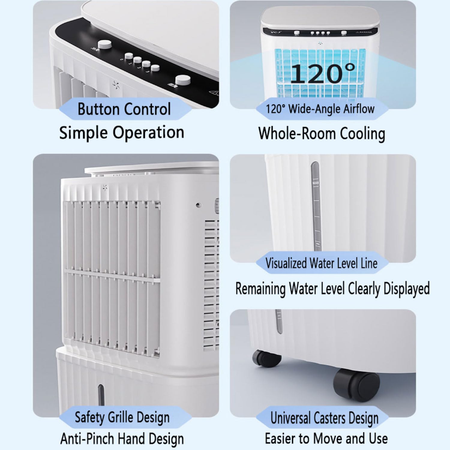 Climatizador Evaporativo Portátil con Tanque Desmontable 30L Enfriador de Aire Silencioso con Temporizador 12H 3 Velocidades 120° Oscilación Bajo Consumo Ventilador de Enfriamiento para Hogar
