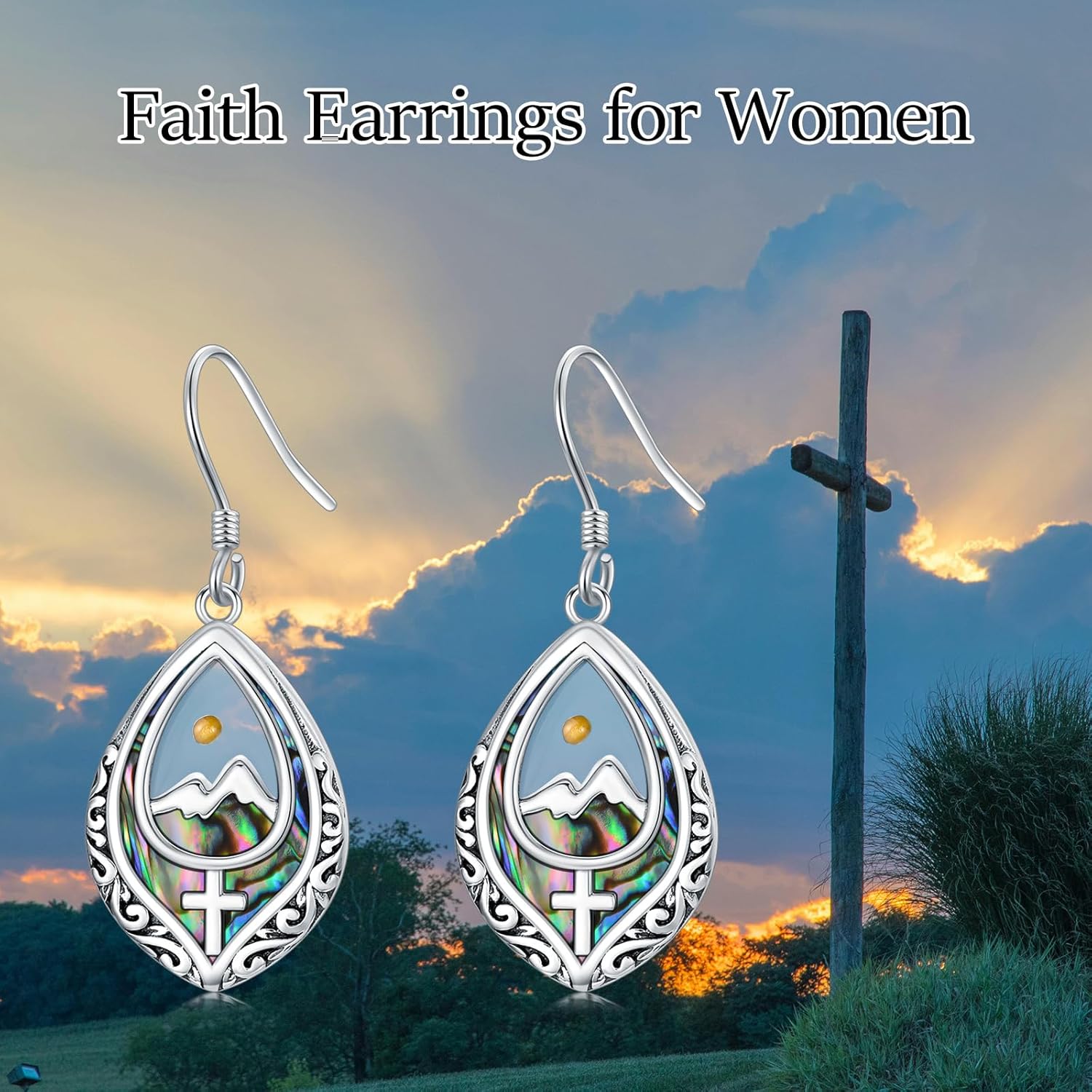 Mustard Seed Cross Earrings Sterling Silver Mountain Dangle Dangling Earrings Teardrop Christian Faith Religious Jewelry for Women - Image 6