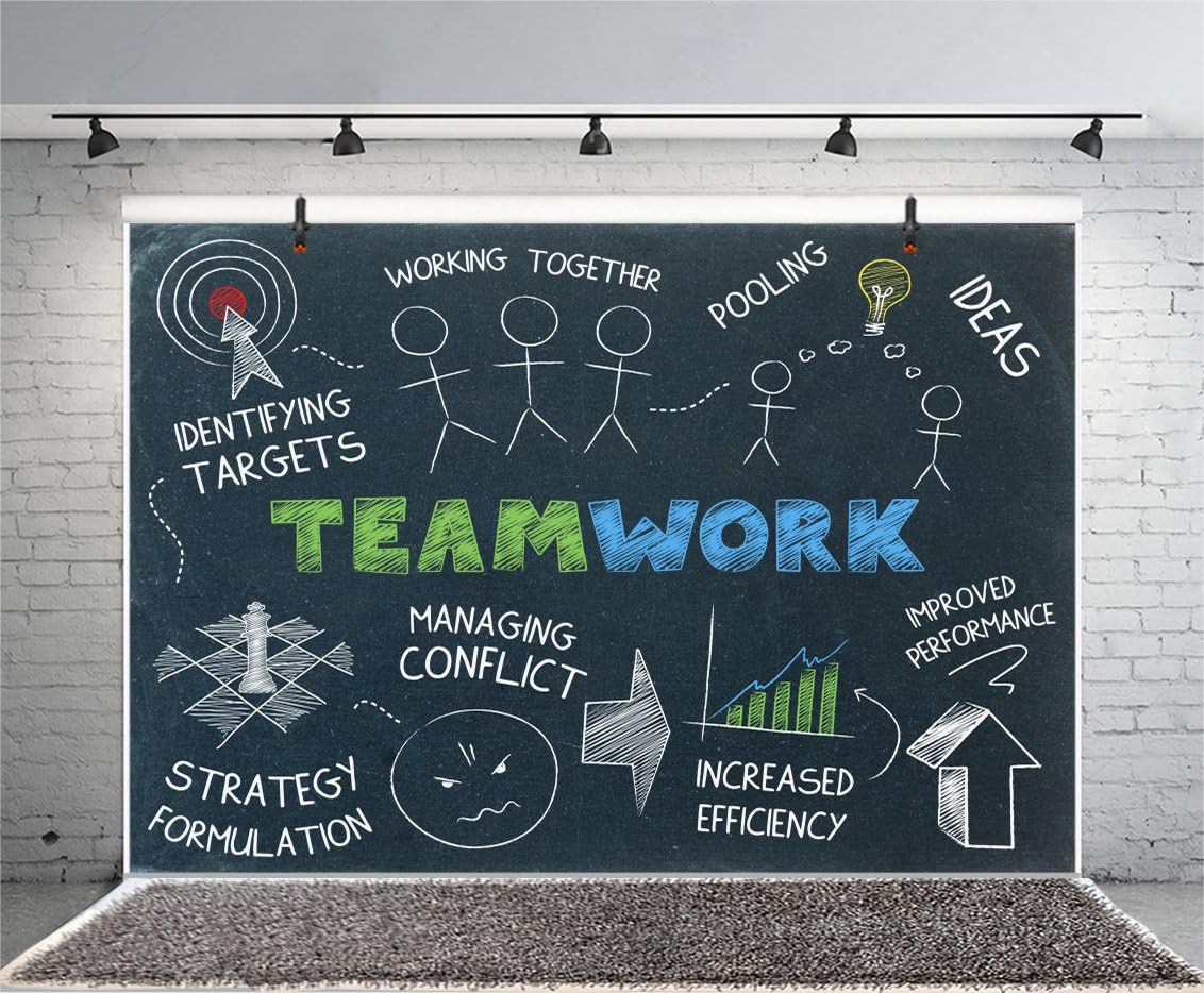 6x4ft Photography Background Teamwork Sketch Notes Backdrop Study Decoration Meeting Room Grunge Graffiti Chalkboard Work Together Invatition Birthday Photo Portrait Vinyl Studio Video Prop