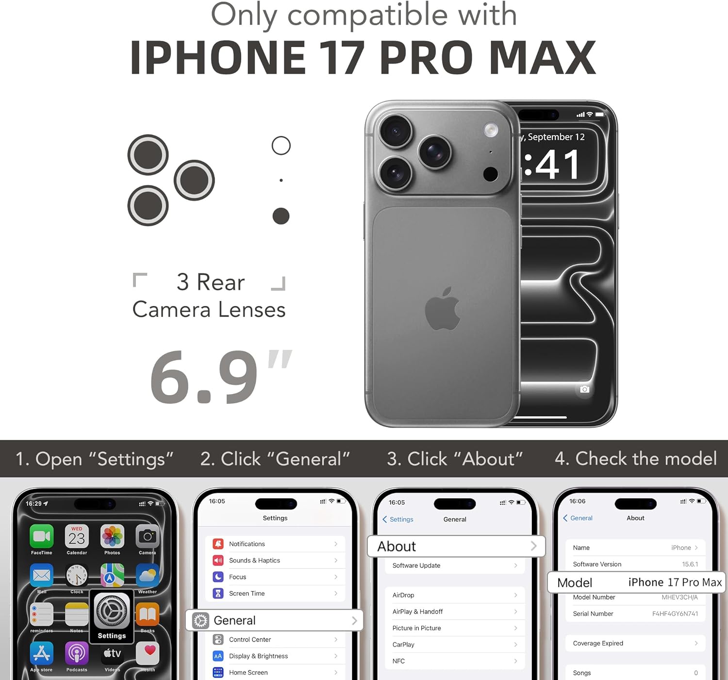 BERFY for iPhone 17 Pro Max Case, Compatible with MagSafe, Built-in 9H Tempered Glass Screen Protector and Camera Protection, Full Body Shockproof Clear Phone case for 17 Pro Max 6.9", Grey - Image 3
