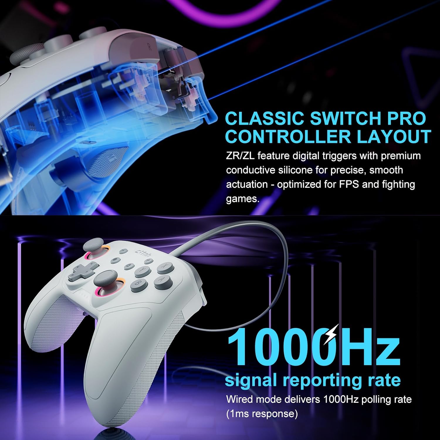 linhugame Wireless Controller For Switch,Compatible with switch 2/switch/lite/OLED/steam/PC, Hall Effect joysticks,6-Axis Gyro,Wake up,Turbo,1000mAh Battery, Programmable Back Buttons