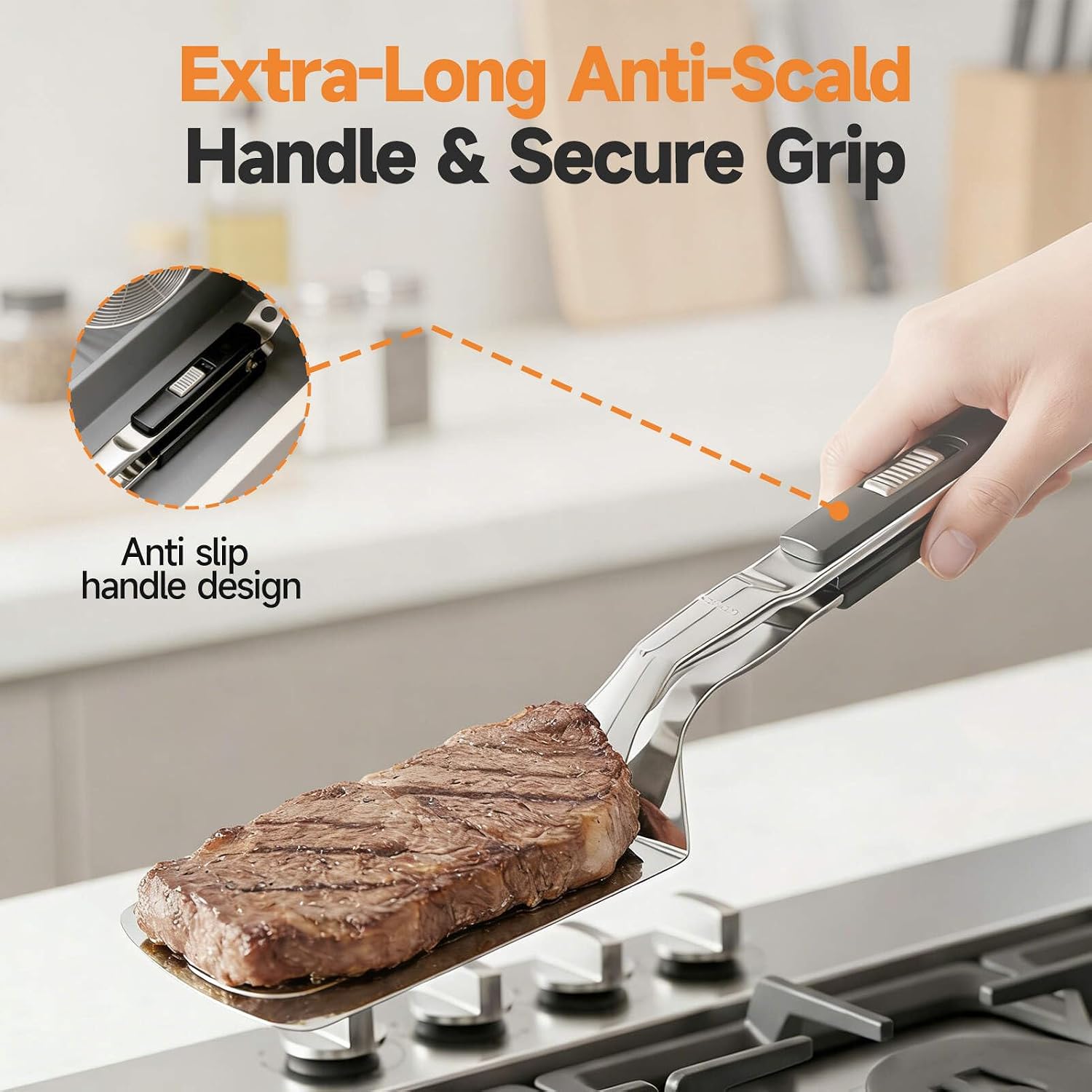 2026 New 5-in-1 Stainless Steel Grill Clamp & Spatula Tongs – Professional Multi-Function Double Sided Spatula Turner with Anti-Scald Handle, Cooking for Flipping, Grilling, Frying and Serving
