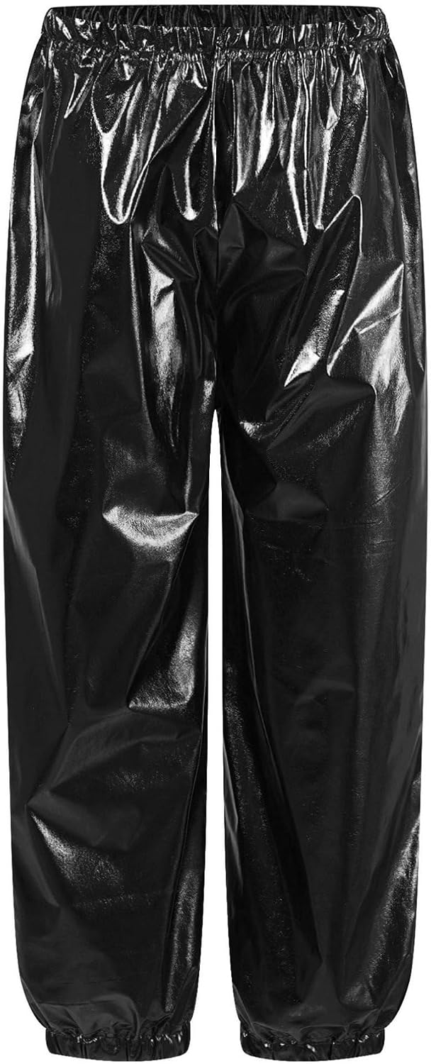 ranrann Unisex Girls Boys Hip Hop Street Dance Pants Shiny Metallic Harem Trosuers Stage Performance Street Dancewear