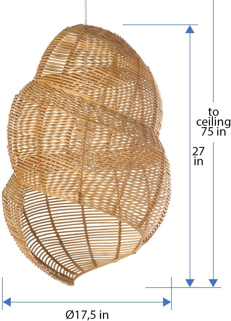 Handwoven Wicker Coiled Shell Pendant Lamp 175 x 165 x 27 in Natural Brown