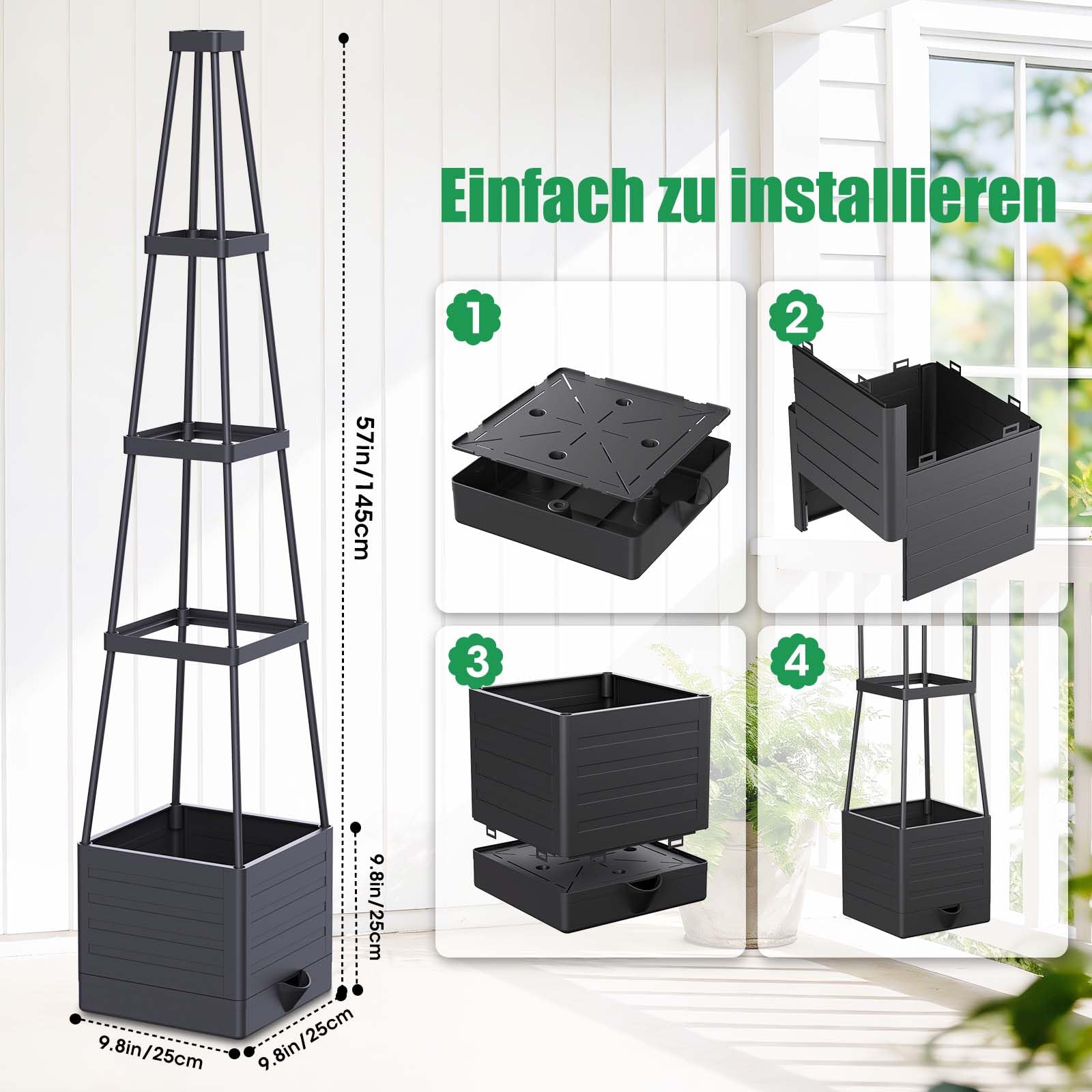 145cm Tomatentopf, 2 Pack Selbstbewässerung Tomatentopf mit Rankhilfe,Tomaten Rankhilfe mit Wasserspeicher，Höhe Einstellbar Tomatenturm，für Kletterpflanzen Gemüse Blumen Outdoor&Indoor