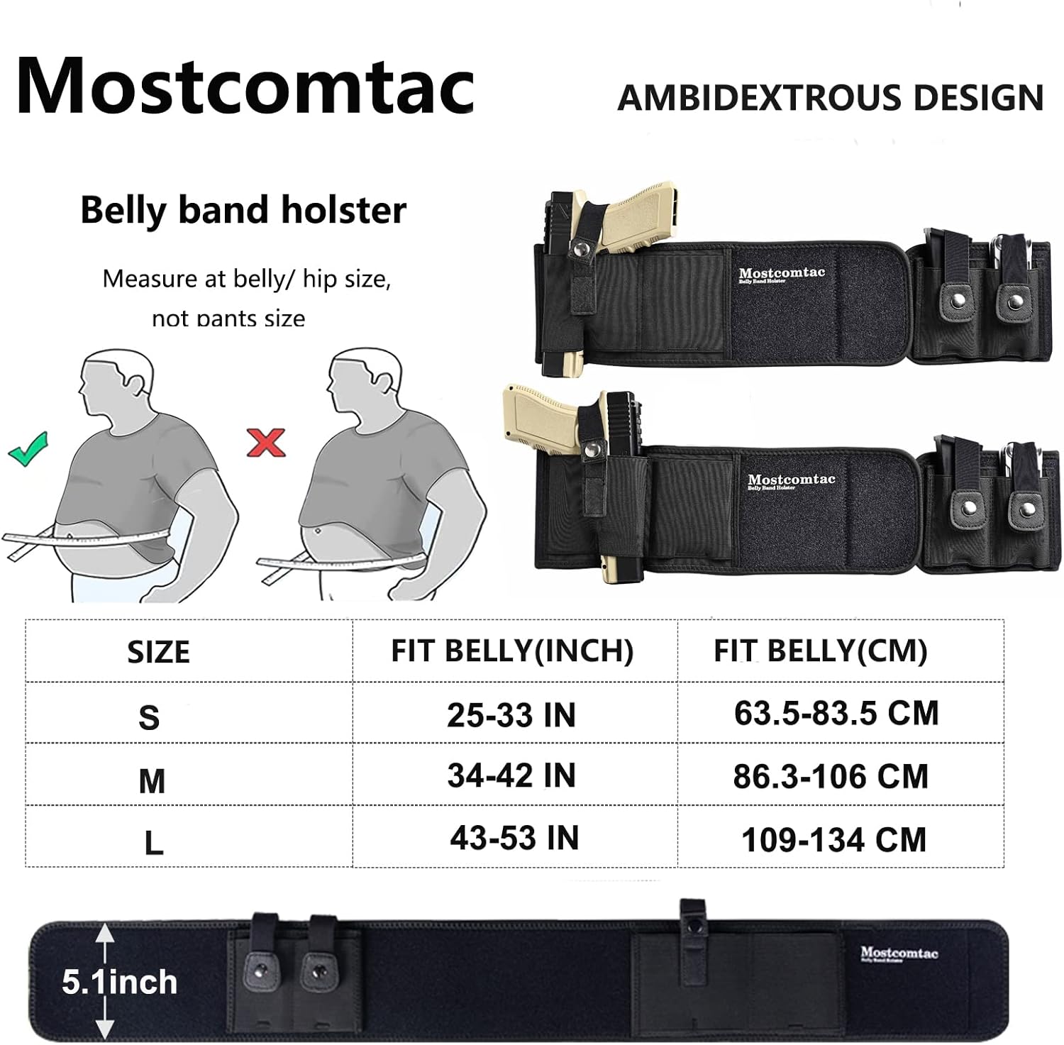 Belly Band Holster for Concealed Carry - Mostcomtac Gun Holsters for Men Women, Waist Holster for Pistols, Fit Glock, Ruger Lcp, S&W M&P 40 Shield Bodyguard, Sig Sauer, Beretta, 1911, Etc : Sports & Outdoors
