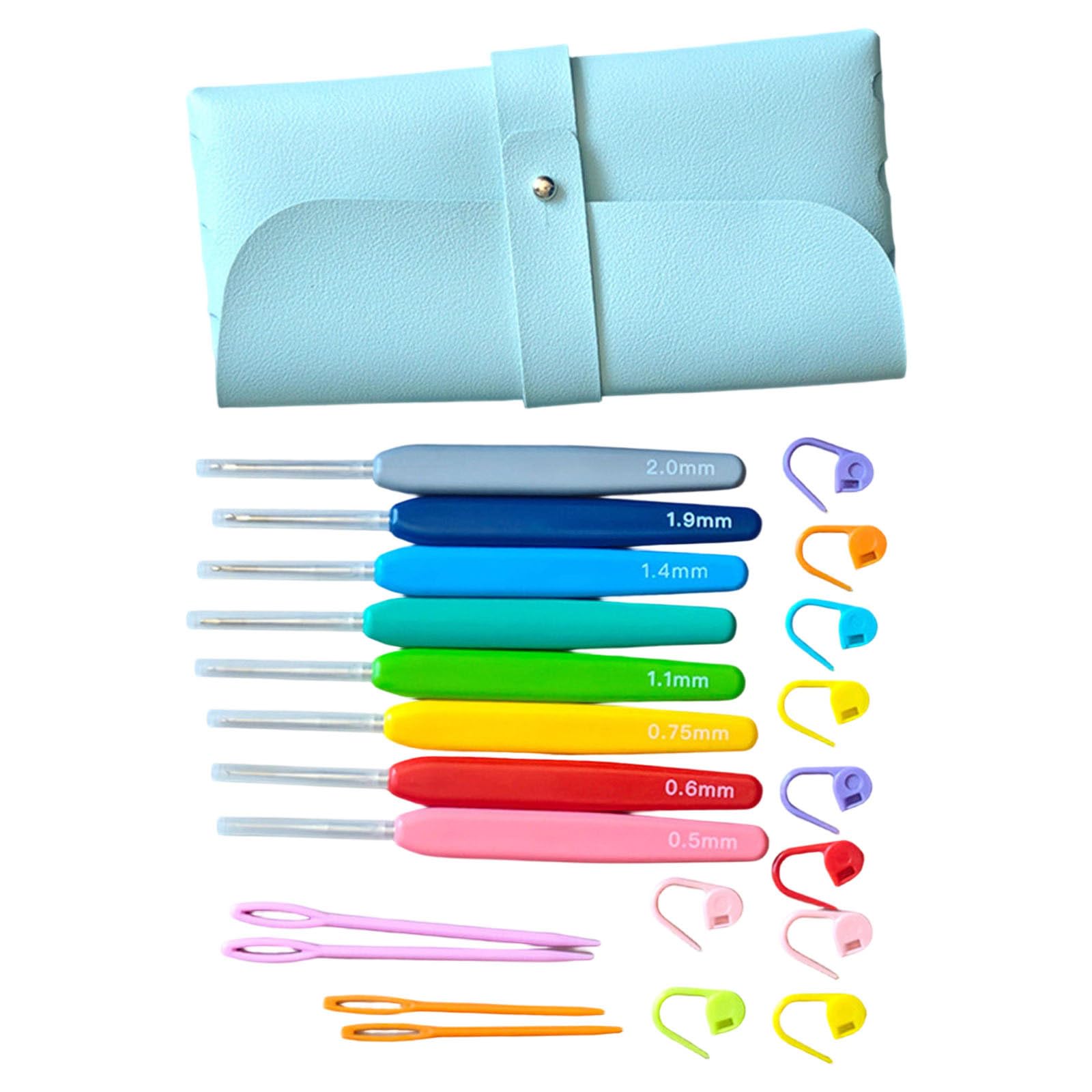 Tsophreniq 8Pcs Clear Colored Crochet Needle Includes Large Eye Needle Knitting Marker Comfortable Grip Crochet Hook for Weaving Comfortable Grip Fasteners