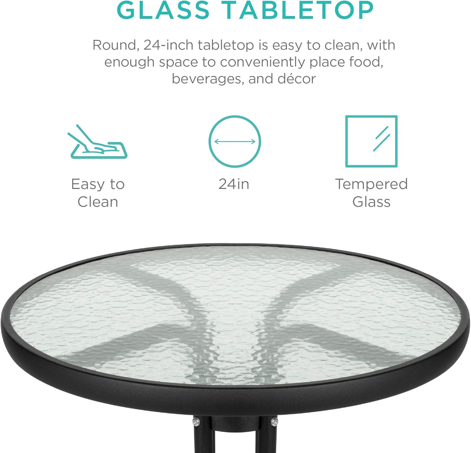 Best Choice Products 3-Piece Patio Bistro Dining Furniture Set w/Textured Glass Tabletop, 2 Folding Chairs, Steel Frame, Polyester Fabric - Gray