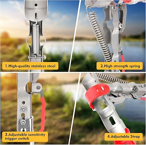 Miniatura 3 de Paquete de 2  4 soportes automáticos de caña de pescar de resorte de acero inoxidable plegable para pesca, soporte de pesca de sensibilidad