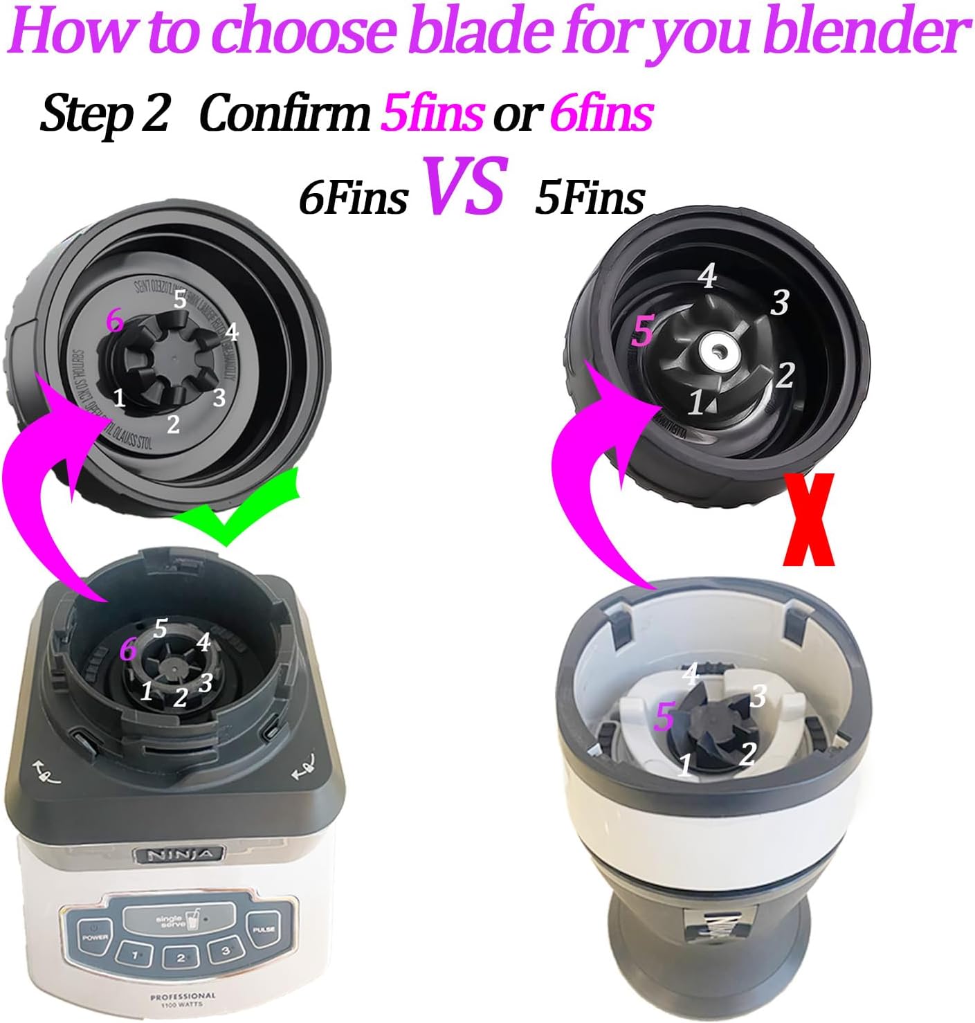 Replacement Parts for Nutri Ninja, 6Fin Blender Male Blade and cups Set for Blender BL660 BL770 BL780 BL740 etc. (5-pack)