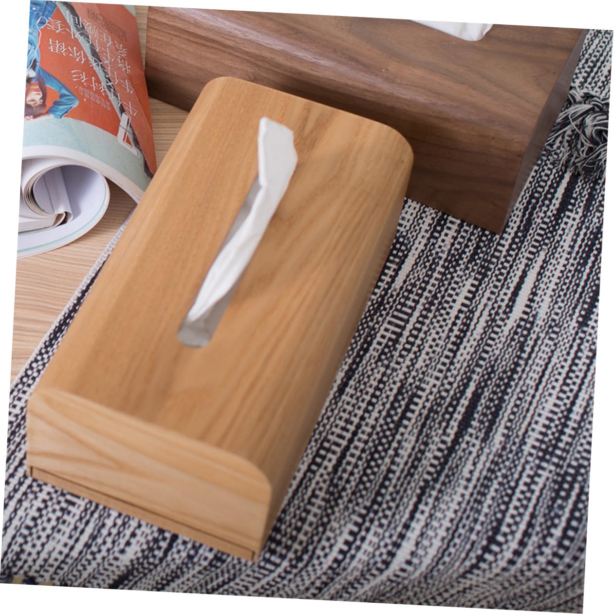 Chic Holz Tissue Box Japanischer Stil Tisch Tissue Halter Wohnaccessoire Badezimmer Serviettenbox Kompakt Leicht Stilvoll