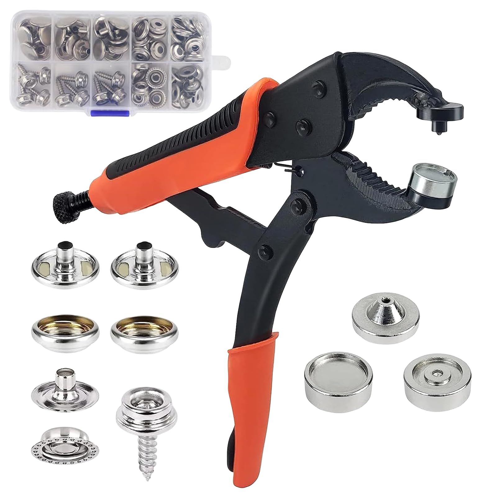 Pinza a bottone professionale, set di 20 bottoni a pressione, pinza regolabile per copertura barca e teloni, arancione