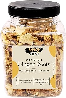 Spicy Yum! Dry Split Ginger Root Slices – 4 oz Jar | Sun-Dried & Natural | Herbal Spice for Tea, Cooking & Infusions | Non-GMO, No Additives