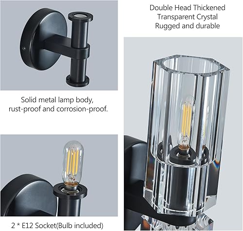 Miniatura 5 de Moderno juego de apliques de pared negros de dos dormitorios, apliques de pared de cristal para interiores, iluminación de pared, apliques de sala