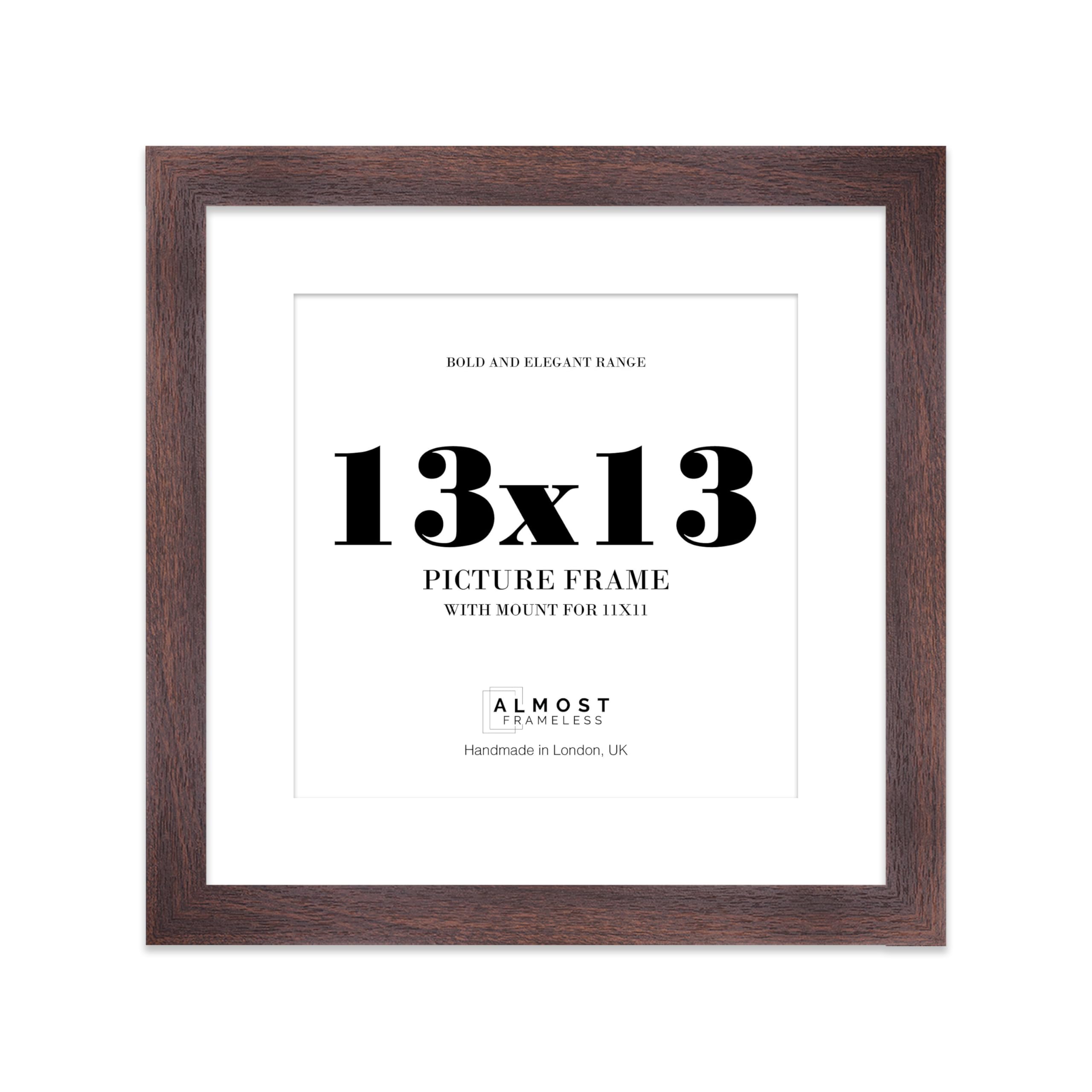 13x13 Walnut Square Frame With Mount for 11x11 Pictures 28mm Edge Frame Display with Wall Hooks, 1 Pack