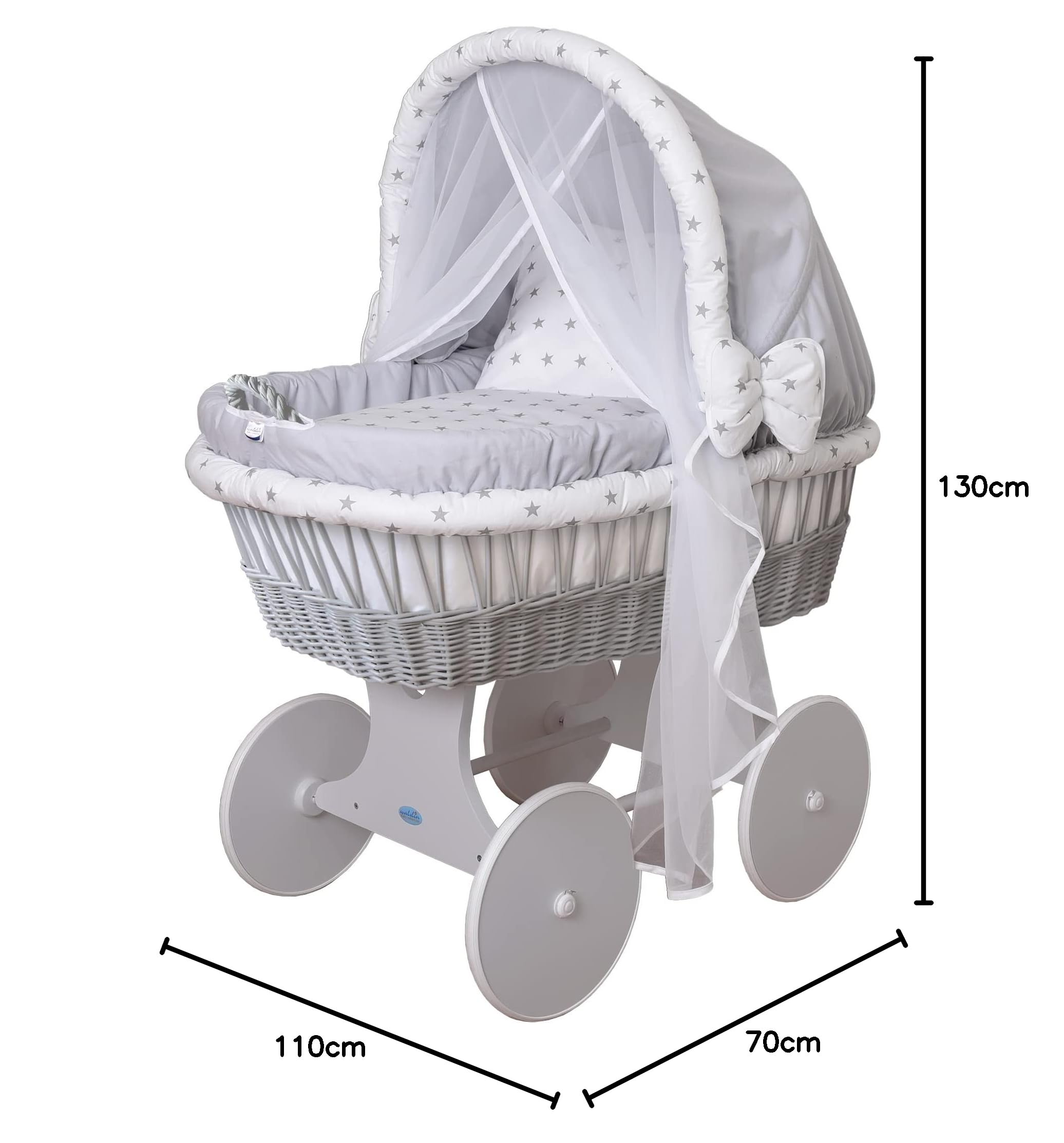 WALDIN Landau/Berceau bébé Complet XXL Cadre Roues Gris laqué Tissu Gris étoiles