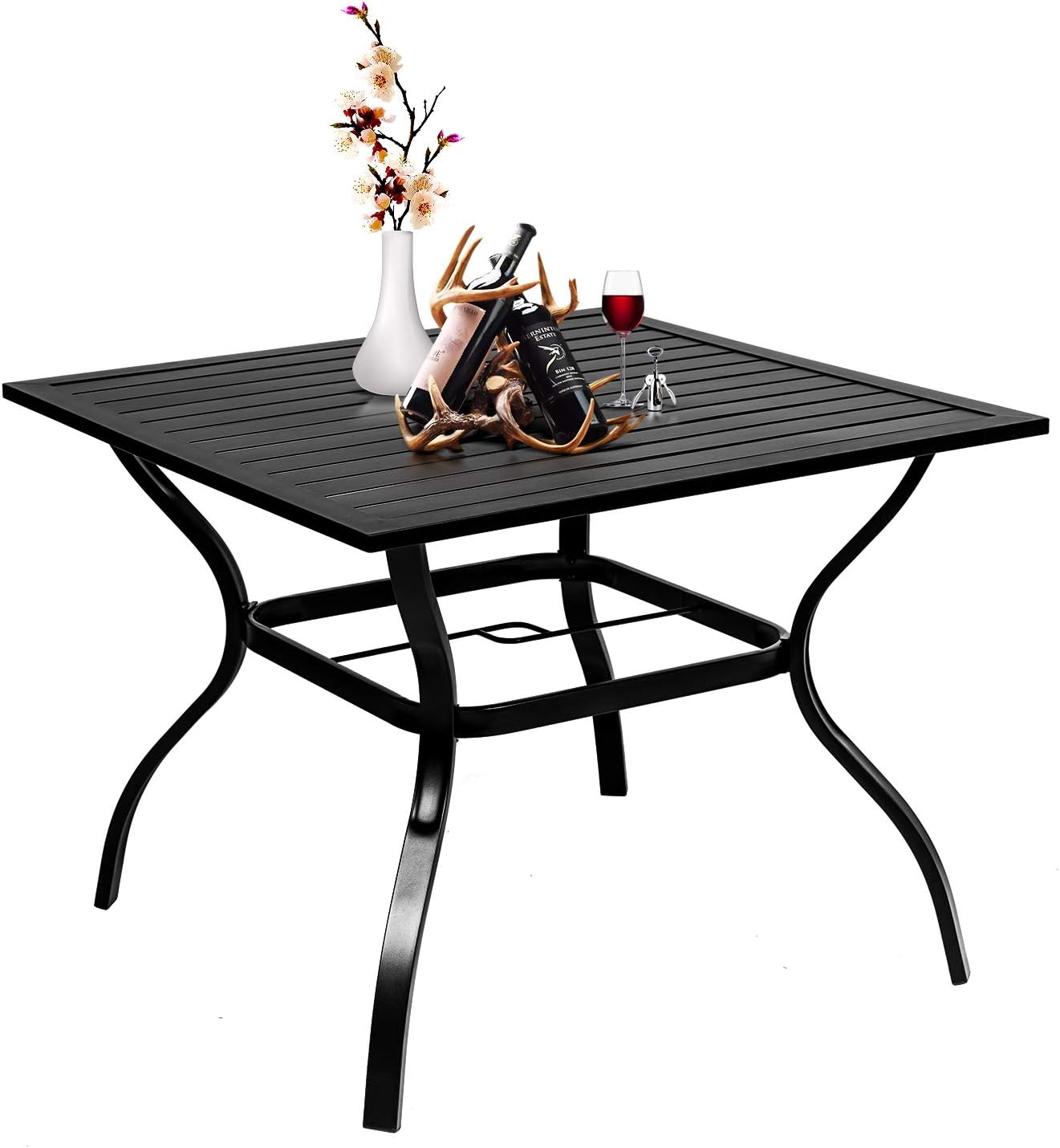 Oakcloud 37" x 37" Patio Dining Table, Outdoor Metal Square Table Patio Furniture Classic Black Table with 1.57" Umbrella Hole, for Garden Backyard Poolside Deck