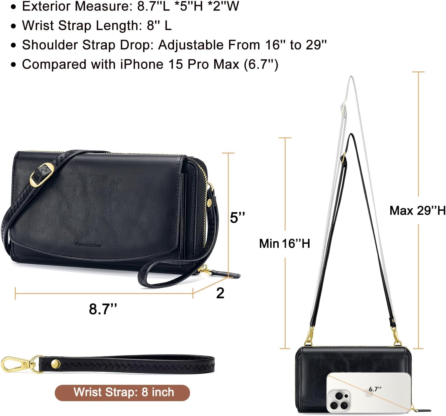 Peacocktion Womens Crossbody Wristlet Wallets with Cell Phone Pocket RFID Vegan Leather Cross Body Purses Travel - Image 5