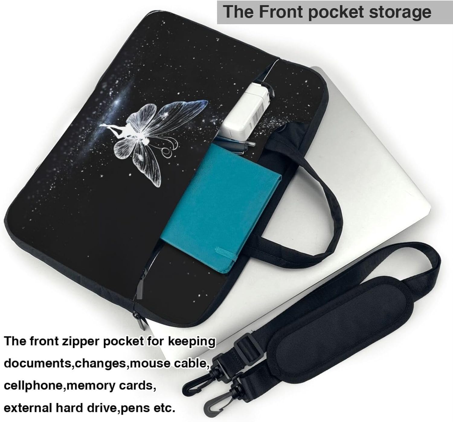 butterfly Print Laptop Shoulder Bag Messenger Bag Notebook with Accessories Pocket 13/14/15.6 inch