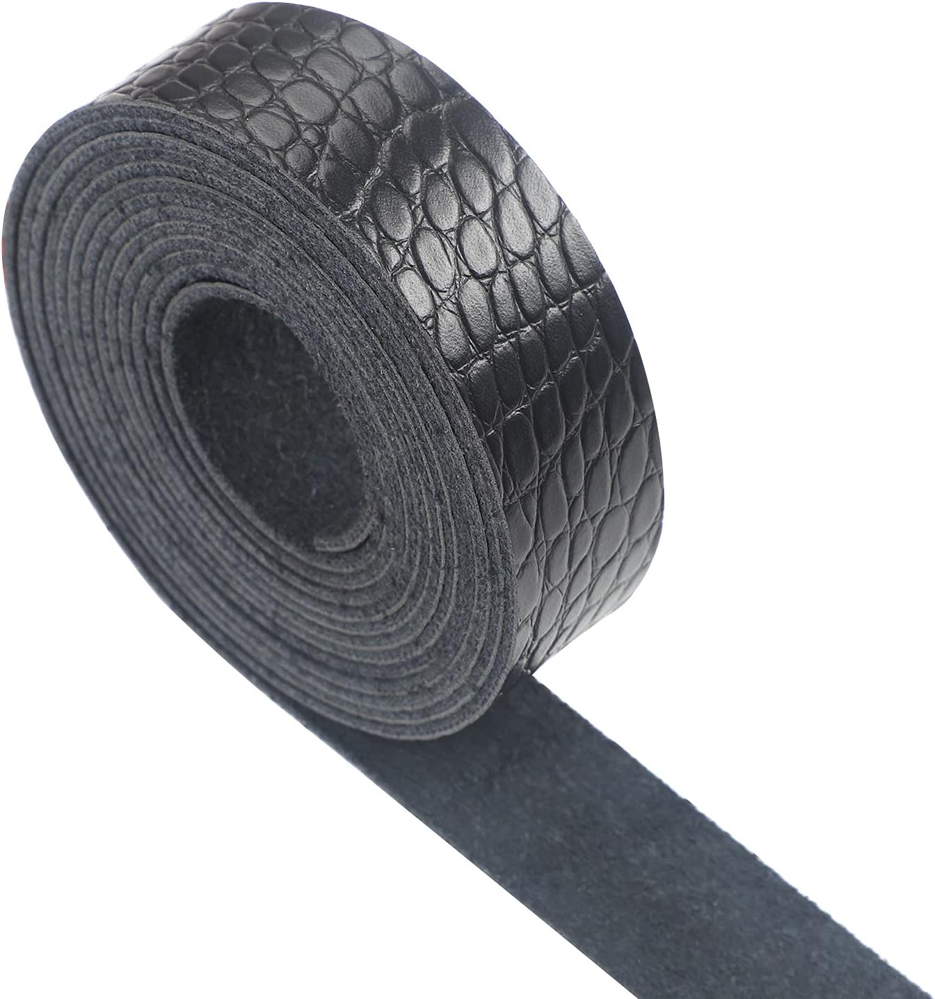 CDY Black Alligator Grain Leather Strap 92 Inches Long 1 Inch Wide, Embossed Pattern Leather Belt Strips Very Suitable for Belts, Wrist Band,Leather Watch Straps DIY Craft Projects (Black)