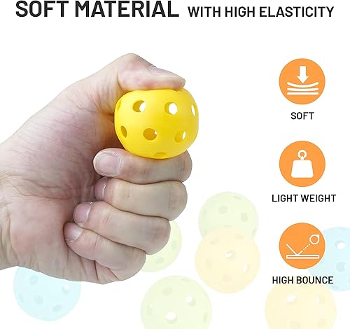 Miniatura 3 de Mini bolas de pickleball de 1.654 pulgadas, paquete de 9 bolas silenciosas para uso en interiores y exteriores, herramienta de práctica para