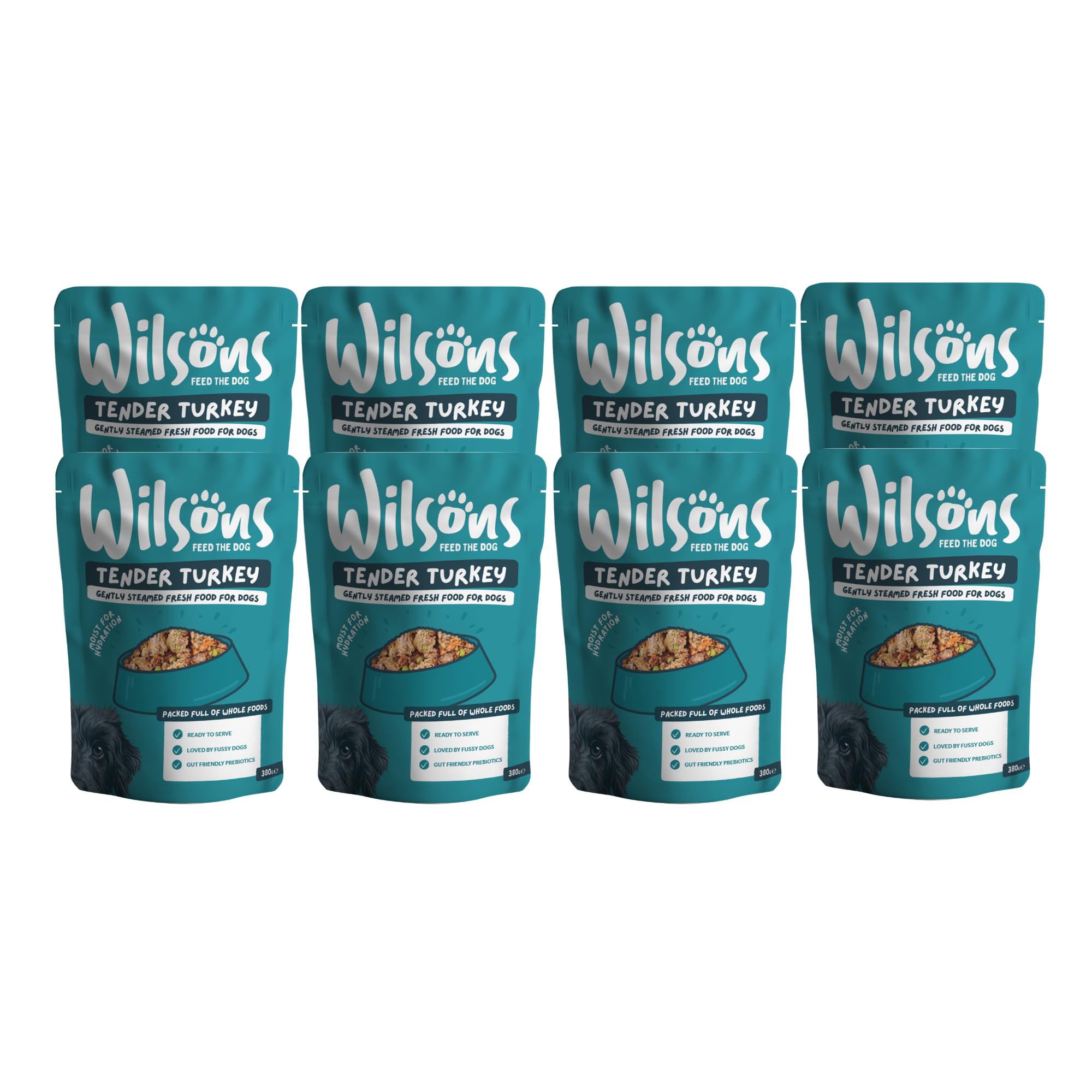 Wilsons - Fresh Dog Food, Wet Dog Food Pouches, Packed with Whole and Superfoods with Natural Pre and Post Biotics, Suitable for Adult Dogs and Puppies (Turkey) (8 x 380g)