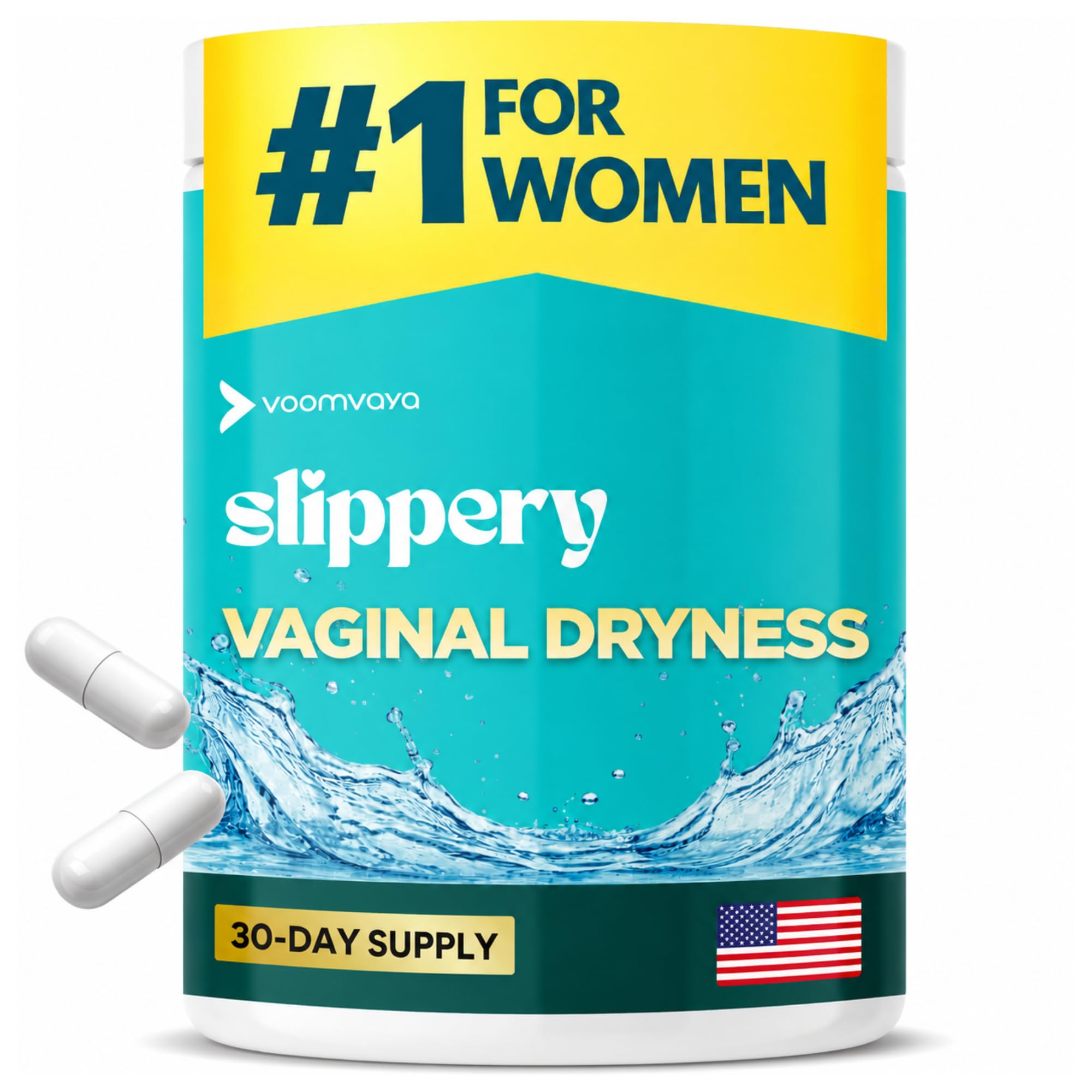 VoomVaya Slippery – Vaginal Dryness Relief for Women Over 40 – Vaginal Moisturizer with Slippery Elm for Women to Support Vaginal Moisture – 60 Capsules