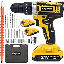 Cordless Drill, 21V Power Drill Set with 2 Battery, 3/8"Keyless 25+1 Position Electric Drill & 2-Speed Transmission For Screwdriving and Drilling, Yellow
