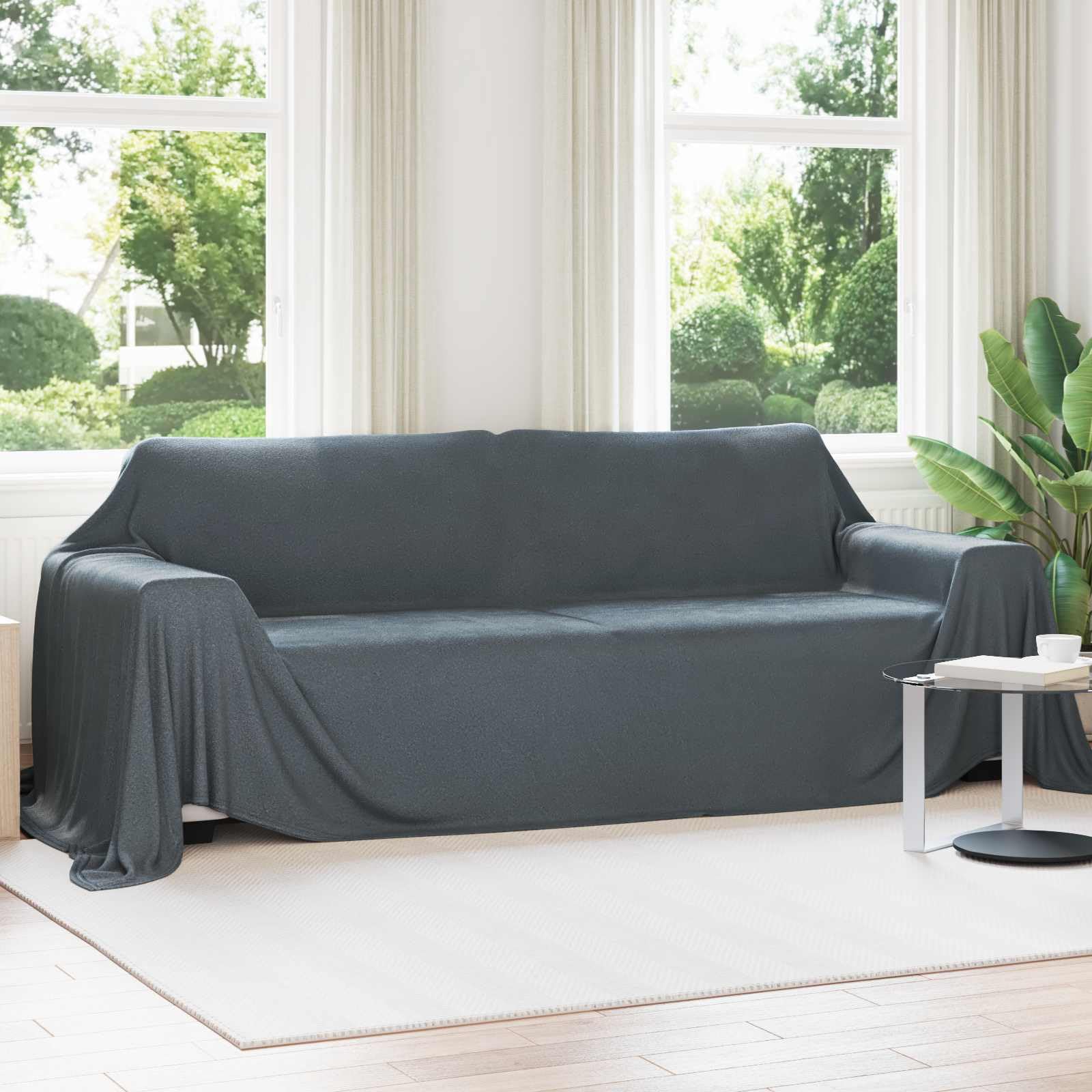Ciemnoszara narzuta z miękkiego polaru, 350 x 270 cm, oddychająca narzuta na sofę i łóżko, wszechstronny koc do salonu i sypialni