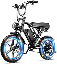 Bicicleta Elétrica Para Adultos - Motor de 1000W, 48V, Velocidade de 32 km/h. Possui 7 Marchas, Suspensão Dianteira e Traseira, Freios a Disco e Assento Estendido. Bicicleta Elétrica Para Neve