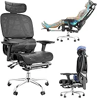 Cadeira ergonomica com apoio para os pés, Encosto Ajustável em 145°, Apoio Lombar Ajustável, Apoios de Braços e Cabeça 3D, Cadeira de Trabalho Giratória com Rodas