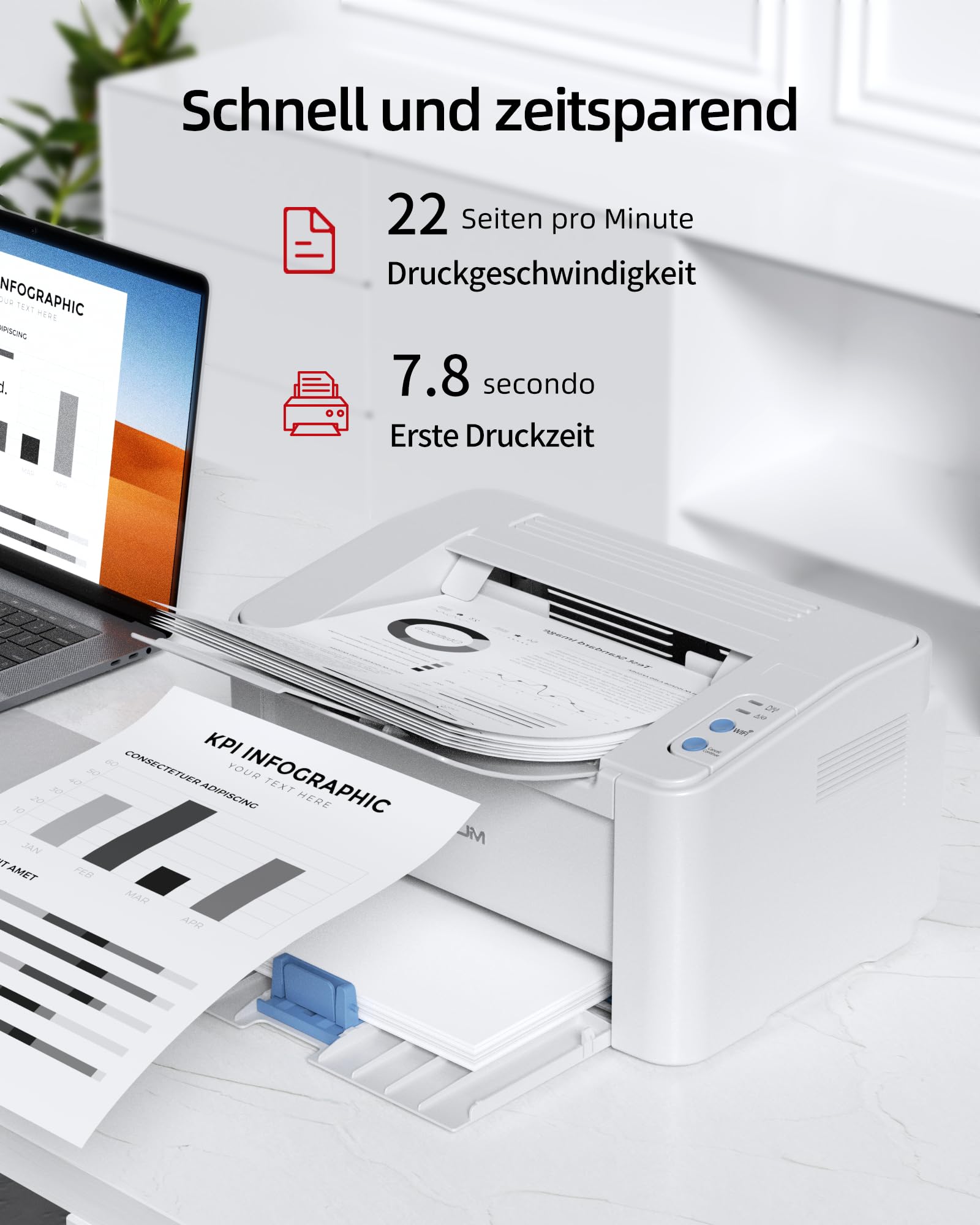 Bezprzewodowa drukarka laserowa Pantum P2502W do użytku domowego w biurze, drukarka czarno-biała z funkcją drukowania mobilnego, WIFI 22 str
