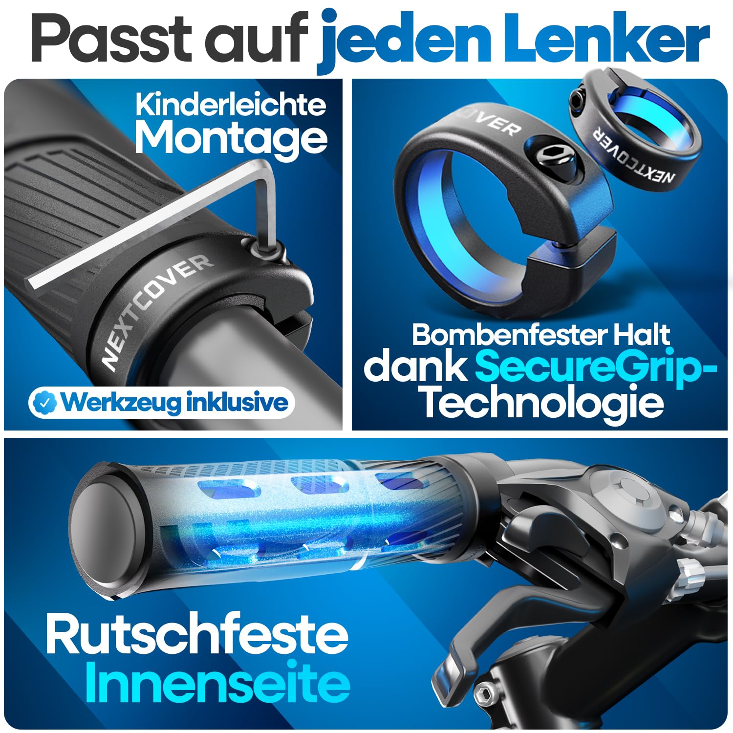NEXTCOVER® Fahrradgriffe ergonomisch mit [Comfort-Grip-Technologie] I Universal Fahrrad- & MTB Griffe I Griffe Fahrrad I Lenkergriffe Fahrrad I Fahrrad Griffe