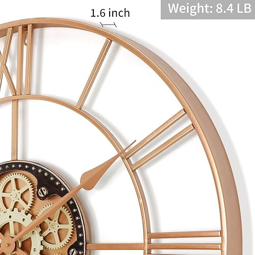 Miniatura 5 de Relojes de pared grandes de 29 pulgadas para decoración de sala de estar con engranajes en movimiento, reloj de pared grande industrial steampunk,