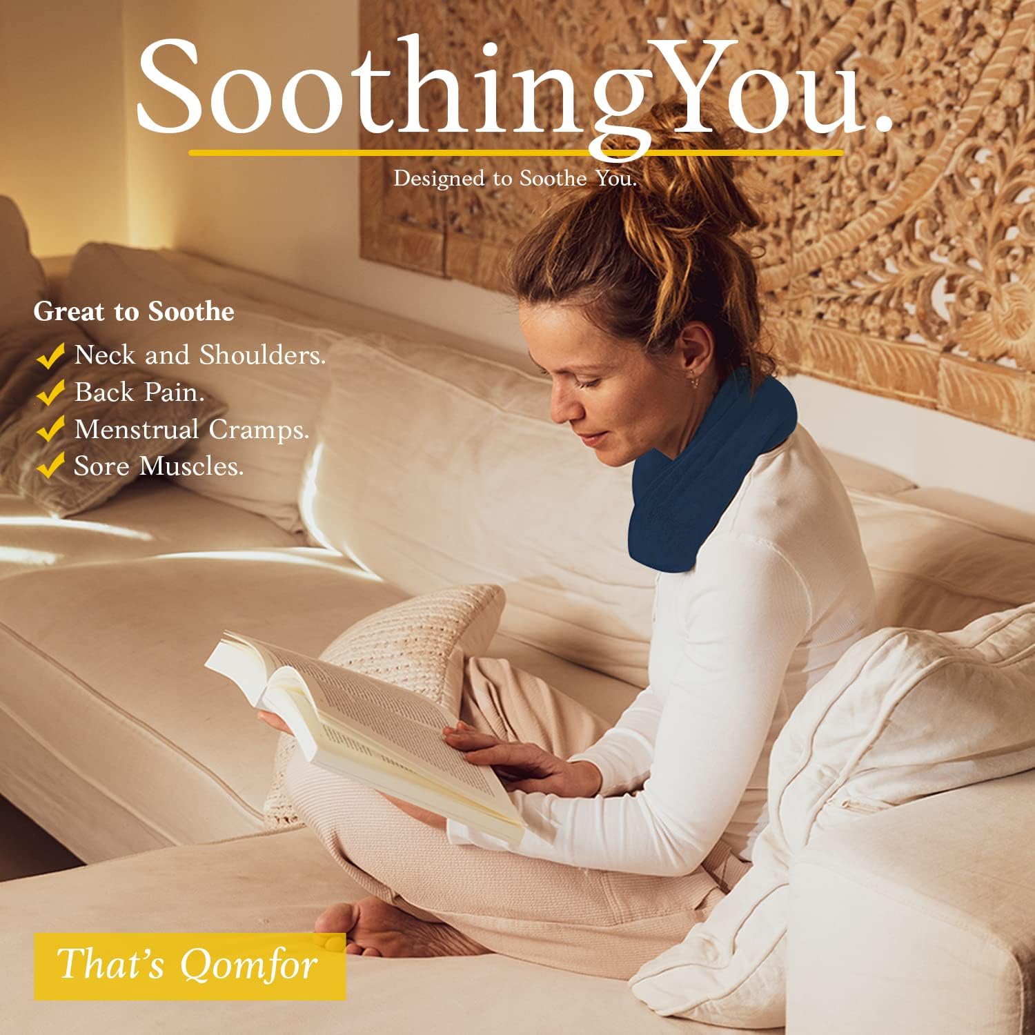 Qomfor Microwave Heating Pad - Large Microwavable Wheat Bag Heat Pack for Neck and Shoulders, Pain Relief, Back Pain, Arthritis, Period Cramps - Reusable Lavender Heating Pad (Dark Blue) - Image 5