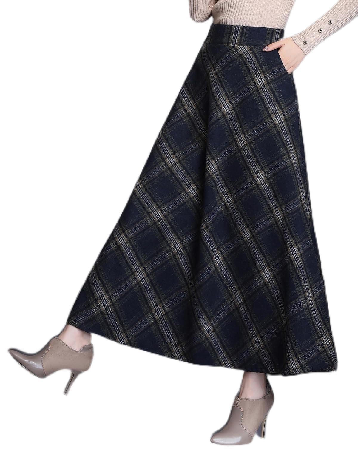 Jupe longue plissée laine hiver taille haute contre le froid