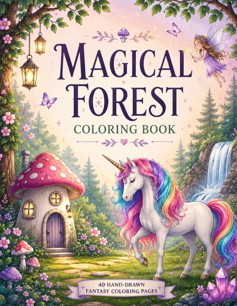 Magical Forest Coloring Book: Relaxing Fantasy Coloring Pages Filled with Fairies, Dragons, Unicorns, Woodland Creatures, Crystal Caves, Treehouses & Enchanted Forest Scenes