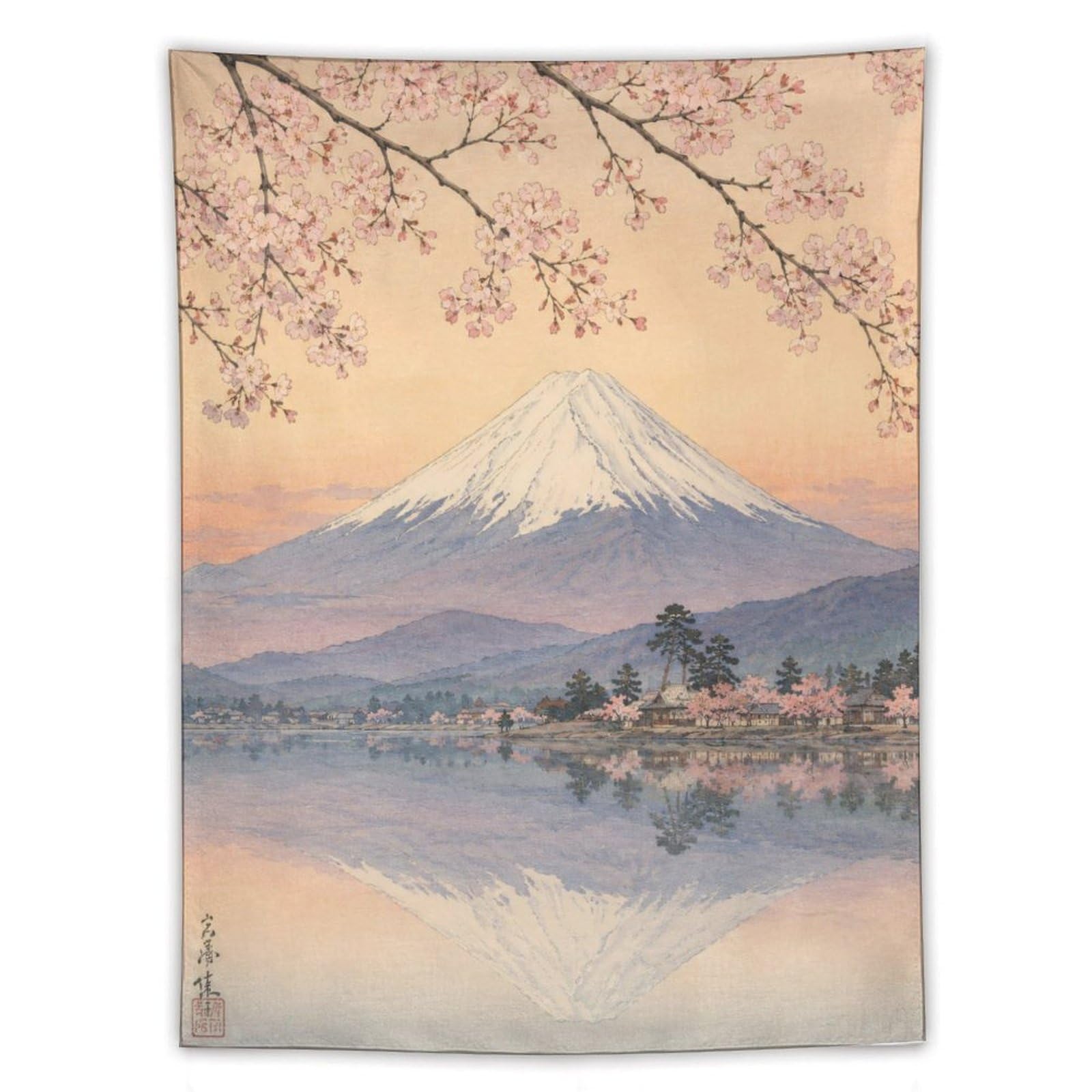 H3B8U2Y5 Mount Fuji Cherry Blossom Wall Tapestry, Ukiyo-e, College Dorm