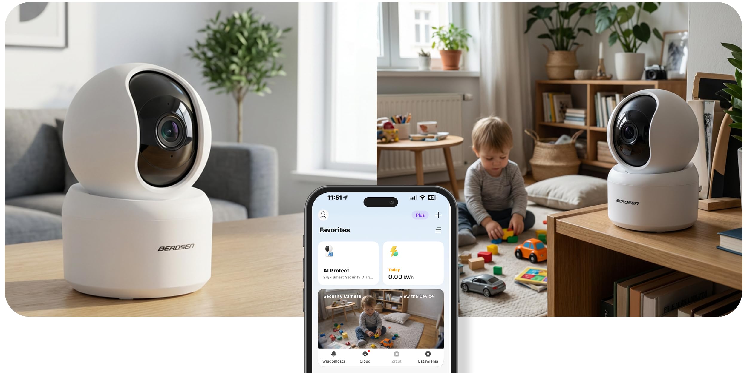Berdsen Tuya - Cámara IP WiFi 3MP Monitor de bebé con cámara - Giratorio 355°/59° - Modo Nocturno, 4 LED IR, detección de Movimiento, Audio bidireccional, MicroSD